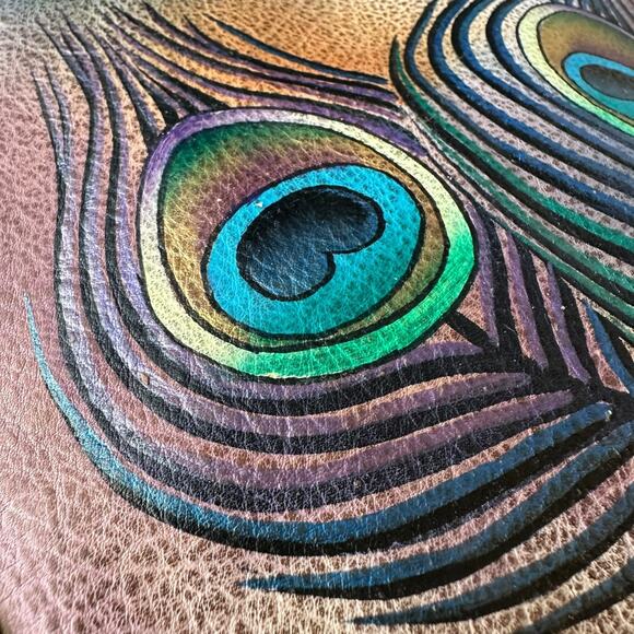 Anuschka Peacock Safari Hand Painted and Signed Leather Large Tote Bag - Picture 8 of 15
